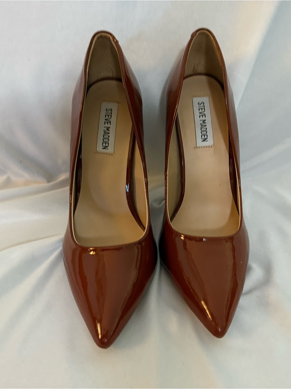 Steve Madden Patent Pointed-Toe Pumps in Rich Chestnut